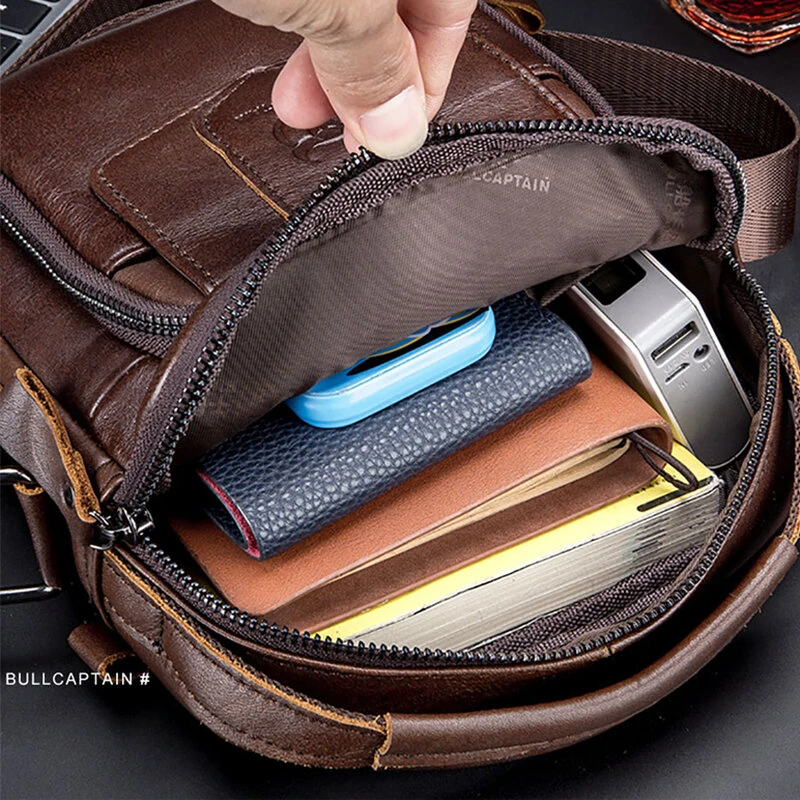 (image for) BULLCAPTAIN Genuine Leather Messenger Bag for Men Adjustable Shoulders Sling Crossbody Bags for Travel Work Business Handbag